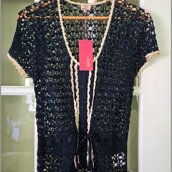 *RARE* Whistles Navy Crochet Top & Ivory Pleated Skirt Set NWT - Picture 3 of 7